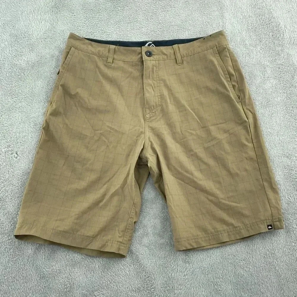 Quiksilver Mens Tan Plaid Hybrid Shorts Size 32
